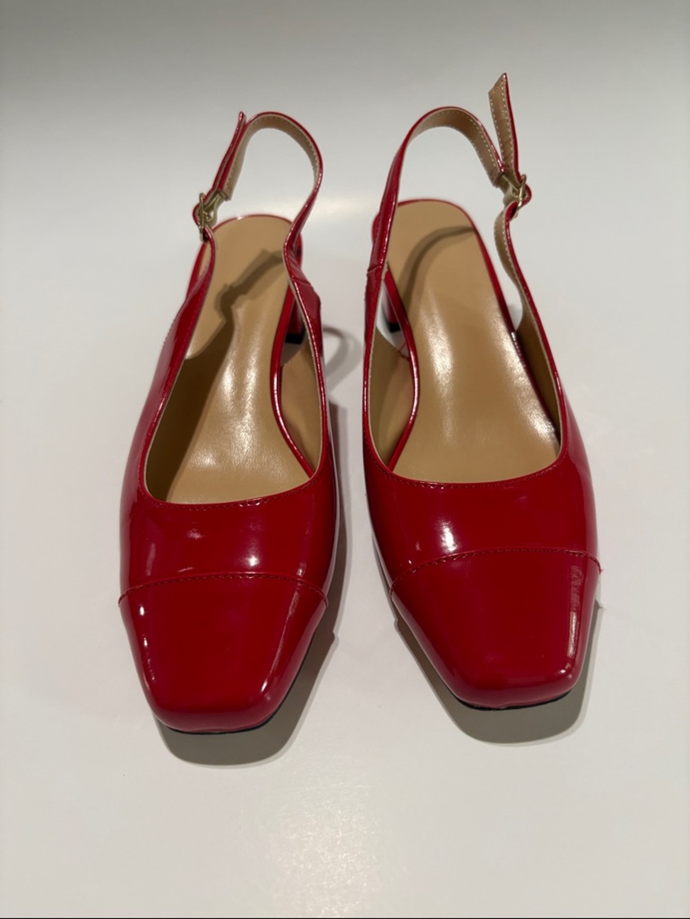 Red Patent Slingback Block Heel Pumps - Women